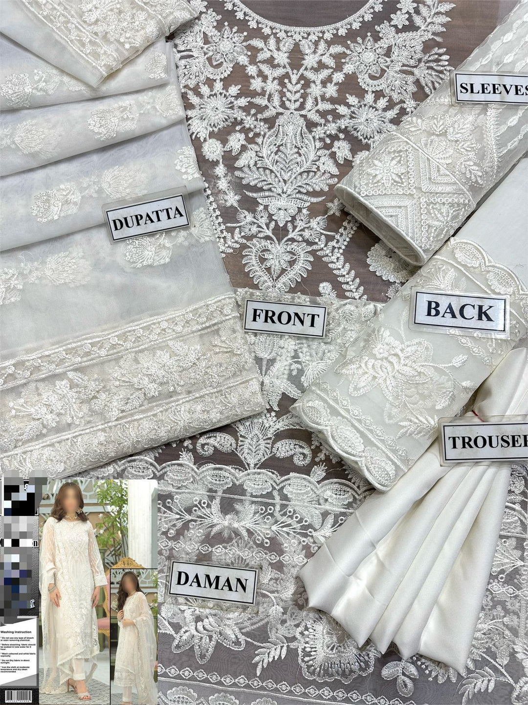 PARTY SUIT WORN BY NEELUM MUNIR Unstitch FABRIC ORGANZA Front Full Heavy Embroidered With Sequence&amp;nbsp;