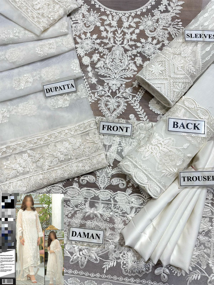 PARTY SUIT WORN BY NEELUM MUNIR Unstitch FABRIC ORGANZA Front Full Heavy Embroidered With Sequence&amp;nbsp;