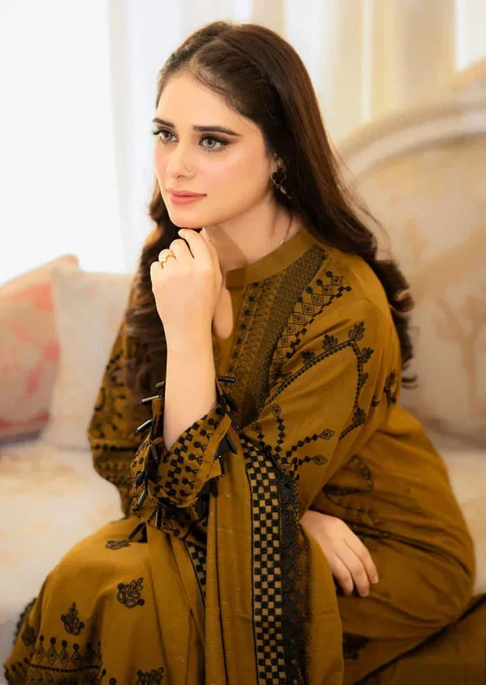 Dhanak-3PC Embroidered Shirt with Dhanak Embroidered Dupatta