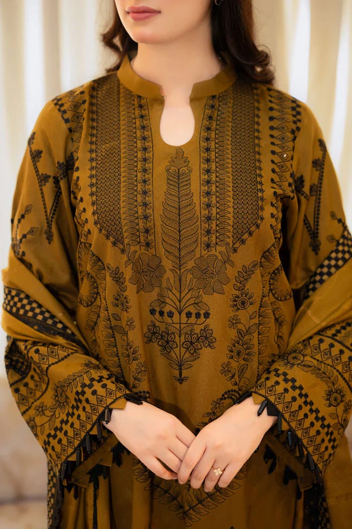 Dhanak-3PC Embroidered Shirt with Dhanak Embroidered Dupatta