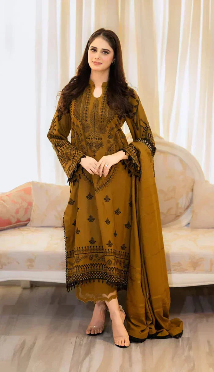 Dhanak-3PC Embroidered Shirt with Dhanak Embroidered Dupatta
